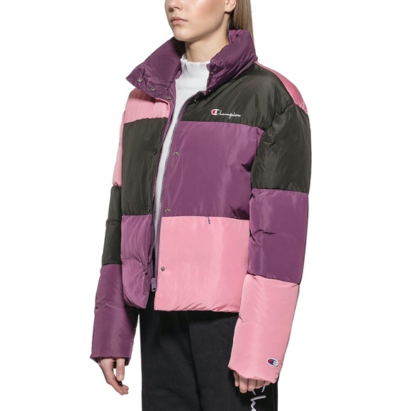 Champion Color Block Puff Down Jacket In Pink - Picture 2 of 7